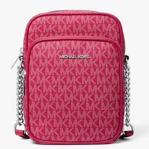 Michael Kors Jet Set Travel Medium Signature Logo Crossbody Bag Dark Raspberry